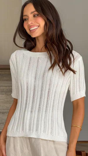 Darlene T-Shirt - White NonRestrictive Cuff Understated Charm