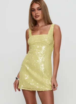 Dasha Mini Dress Yellow Sequin Understated Charm Soft Fashion