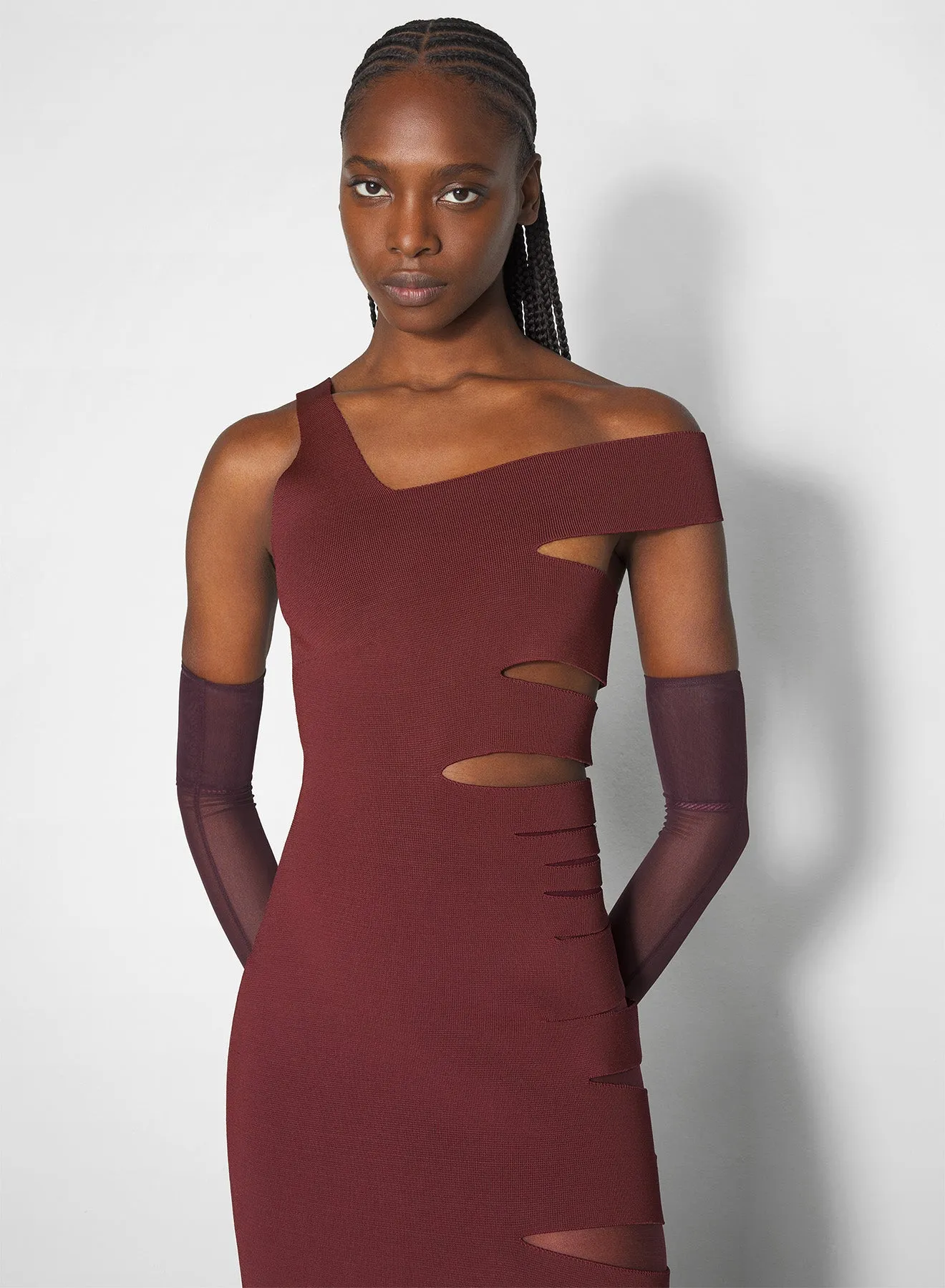 burgundy bandage knit dress Pocket-Detail Inner Smile