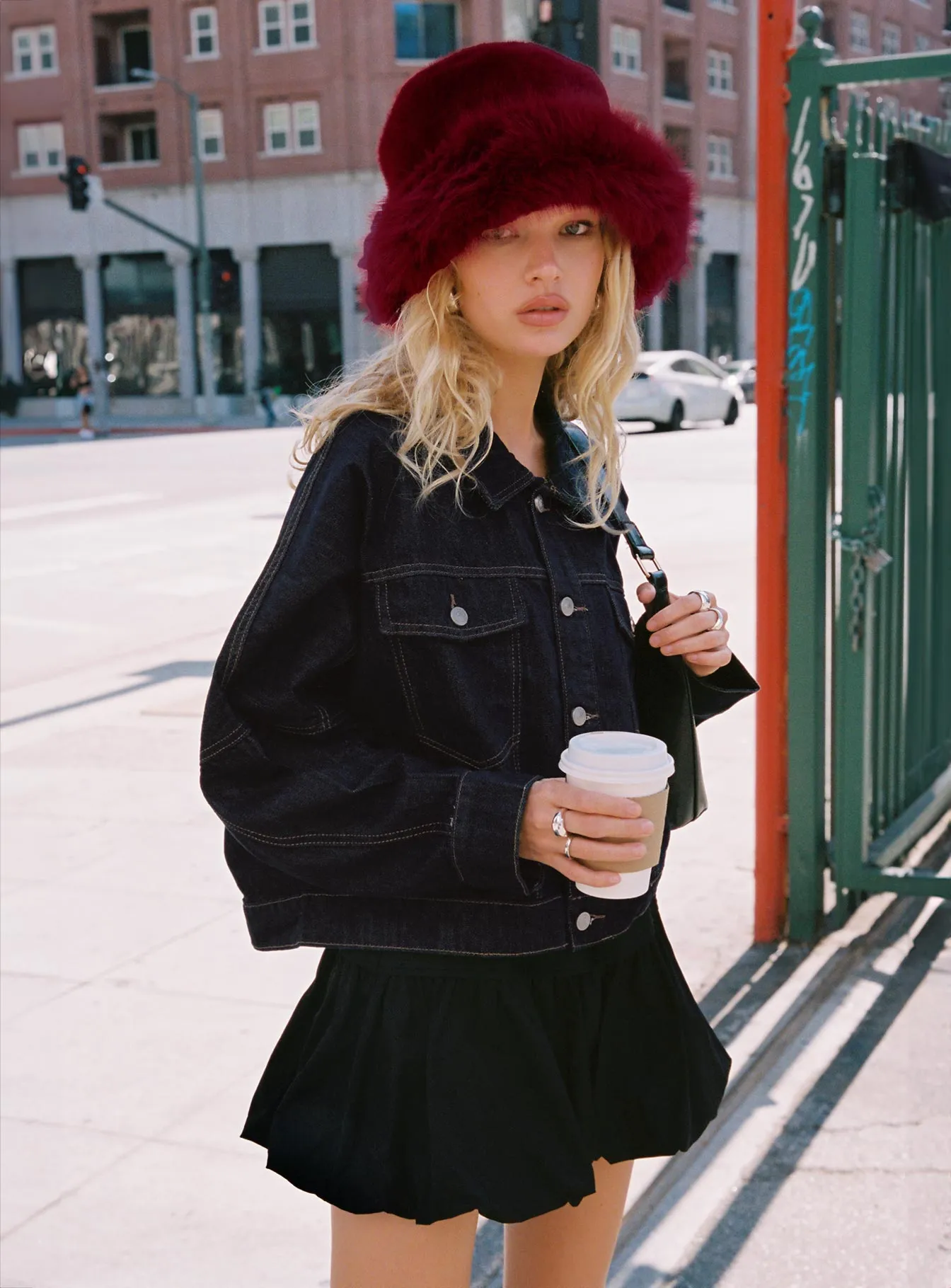 Pastel tone Dear London Bubble Hem Mini Skirt Black