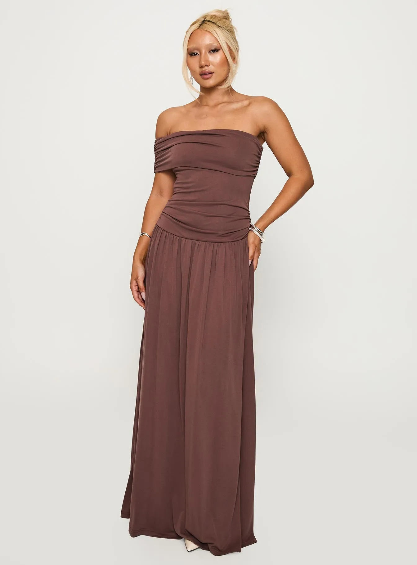 Soft Silhouette Decadence Strapless Maxi Dress Brown