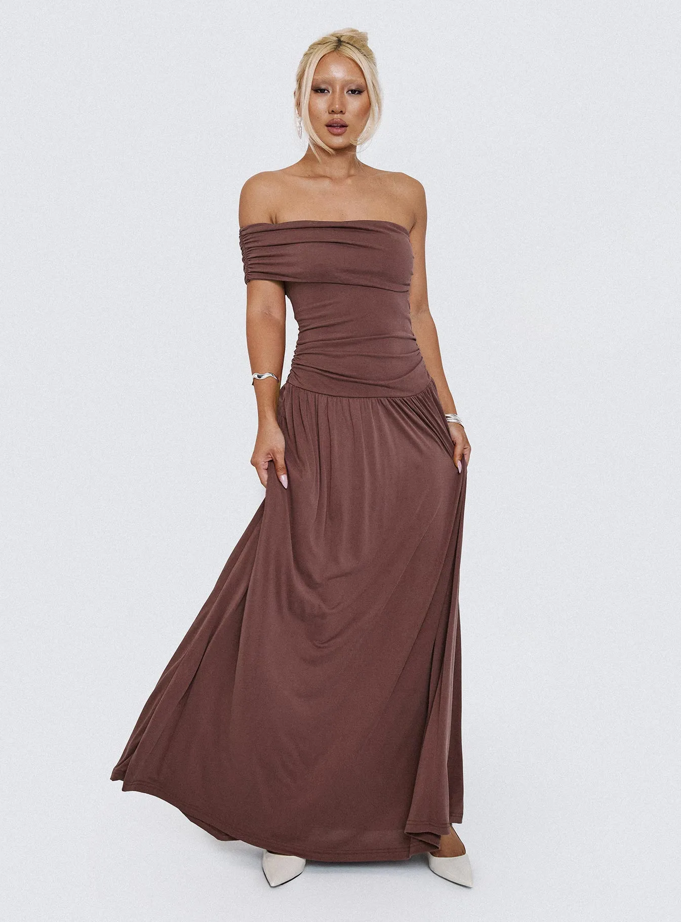 Decadence Strapless Maxi Dress Brown Modern Appearance Weekend Favorite