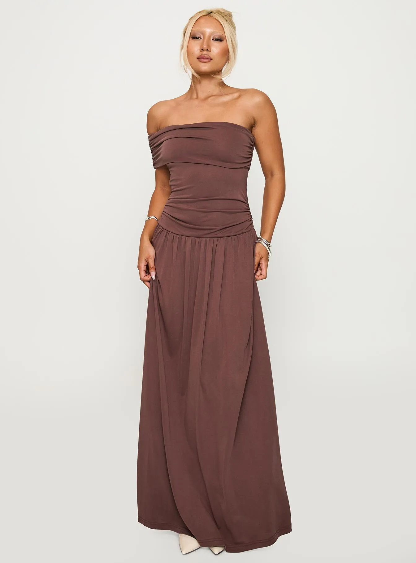 single wear Decadence Strapless Maxi Dress Brown