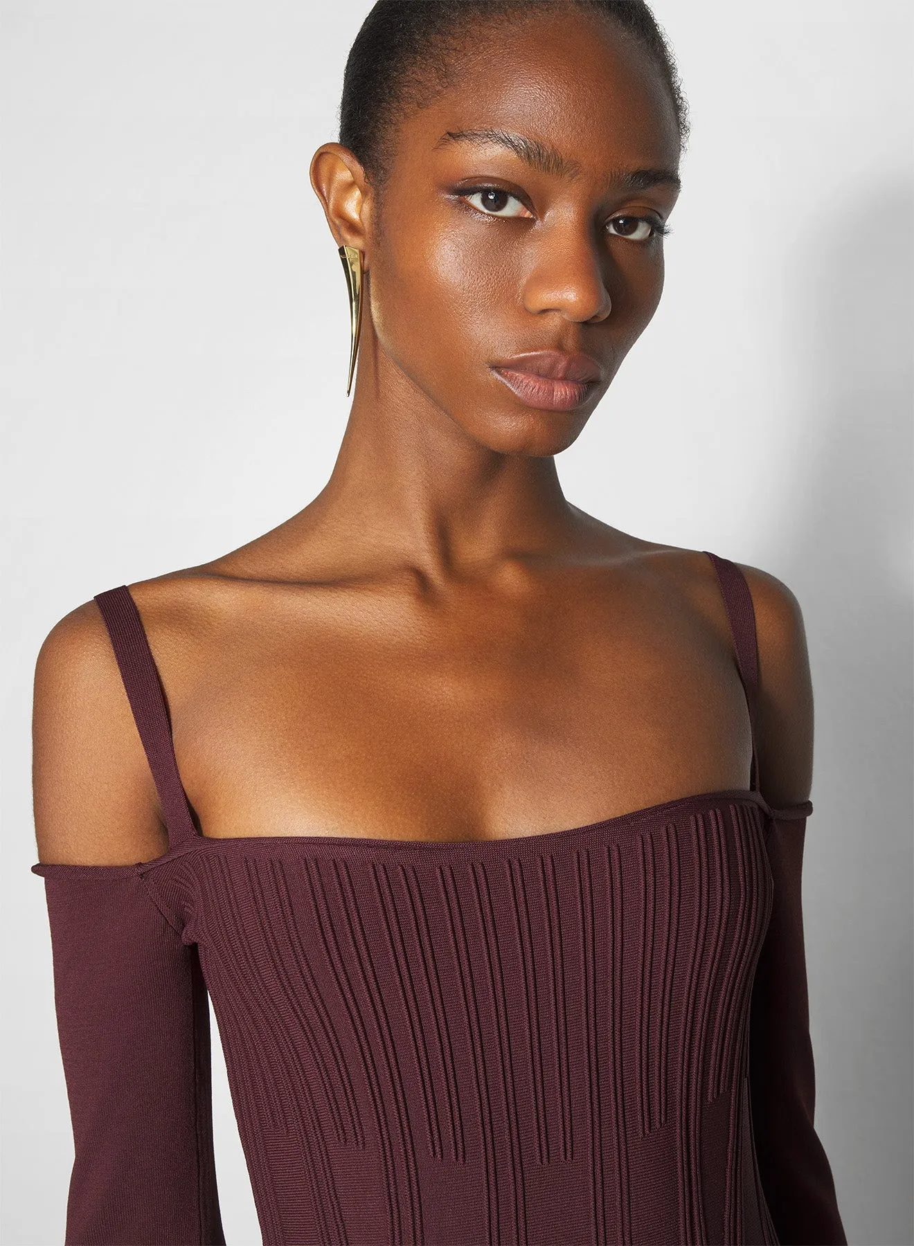 Gentle Drape burgundy boning detail knit dress