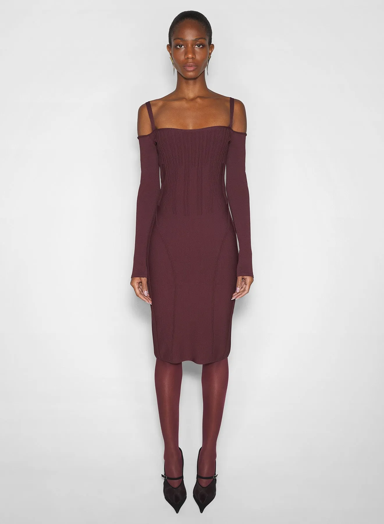 Semi Fit burgundy boning detail knit dress