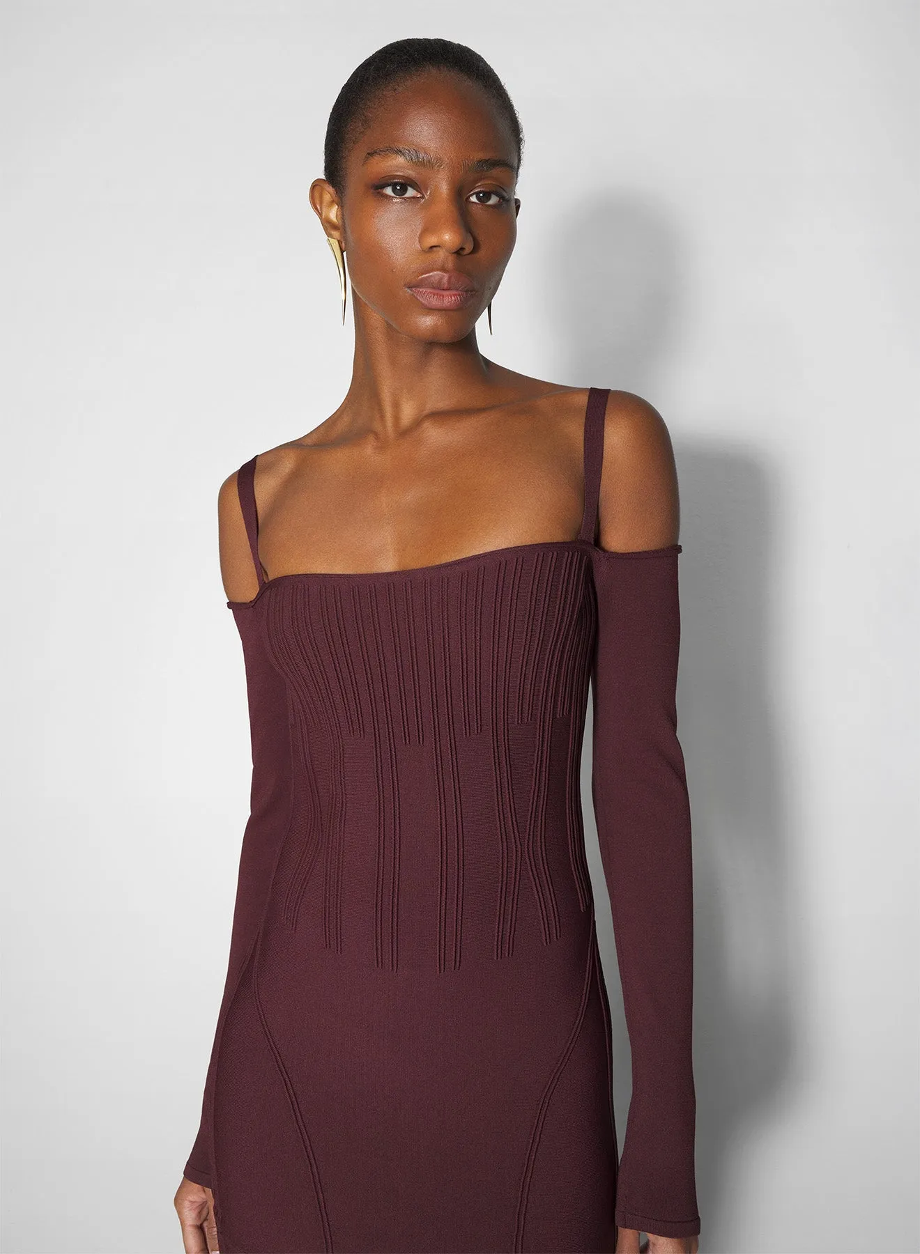 Petal Zone burgundy boning detail knit dress