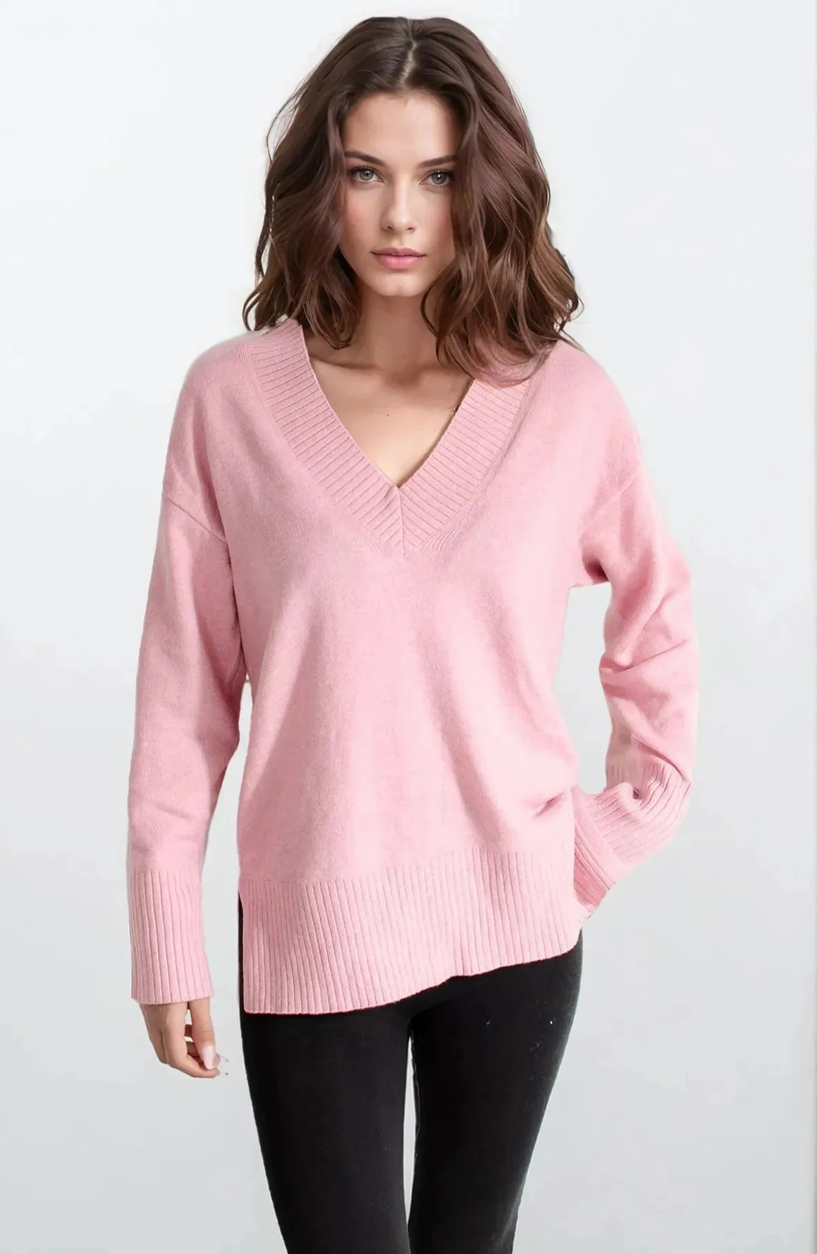 Bonded Hem Technology Deep V-neck Jumper Side Split Hem