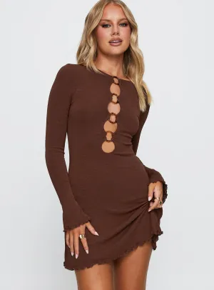 Dejonge Long Sleeve Ring Mini Dress Brown Edgy Twist