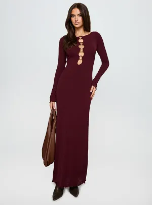 Dejonge Ring Long Sleeve Maxi Dress Currant Subtle Flow