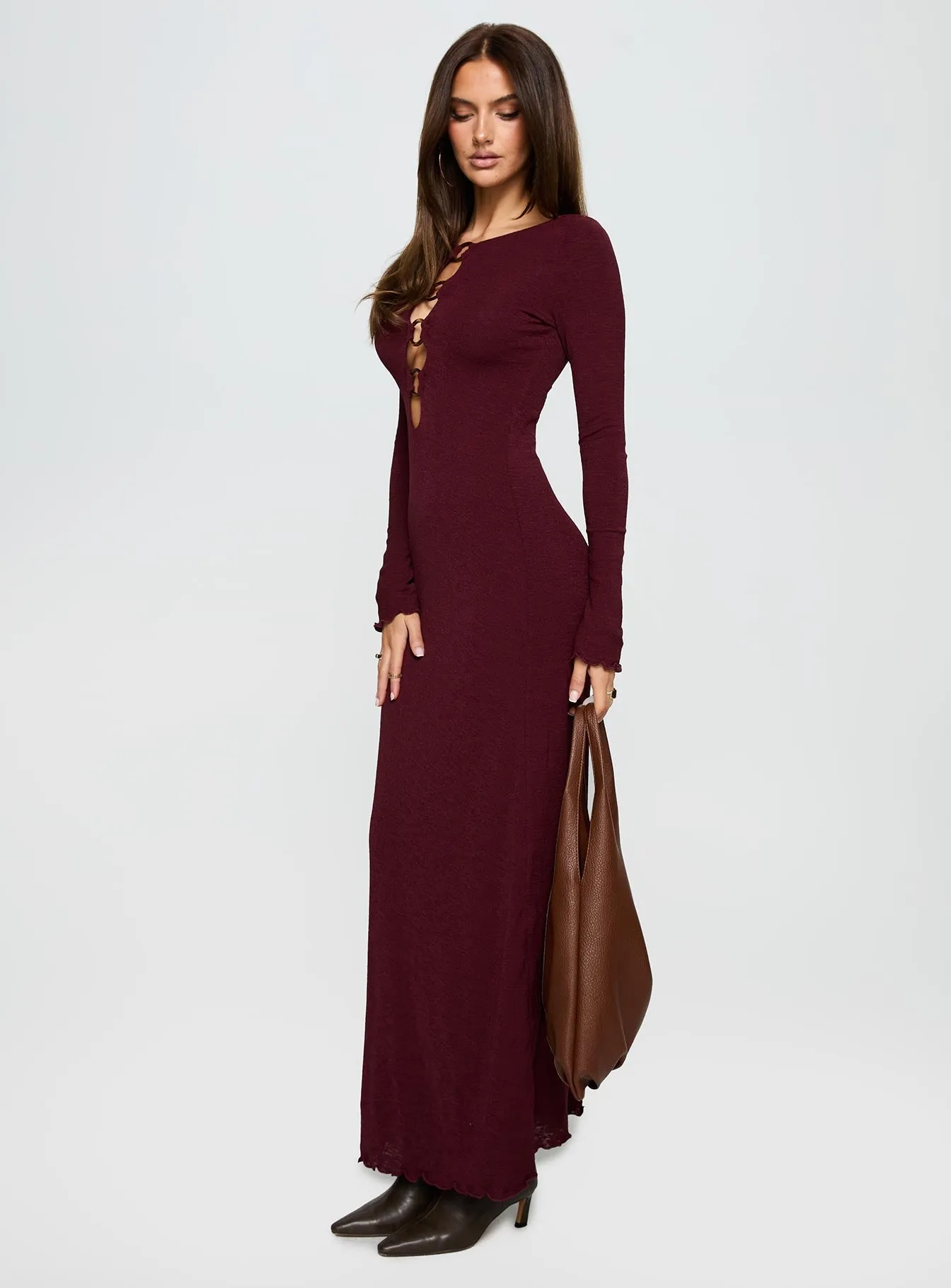 Bishop-Sleeve Dejonge Ring Long Sleeve Maxi Dress Currant