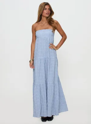 Day Fit Polished and Elegant Wynnie Strapless Maxi Dress Blue Check