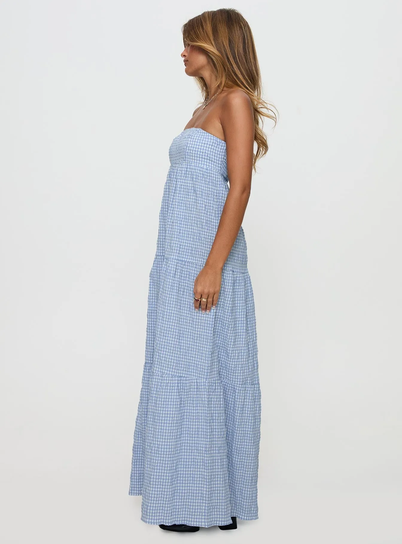 Edgy vibes Wynnie Strapless Maxi Dress Blue Check