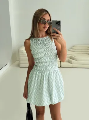 Relaxed Fit Design Soft-touch daywear Demure Shirred Bubble Hem Mini Dress Check