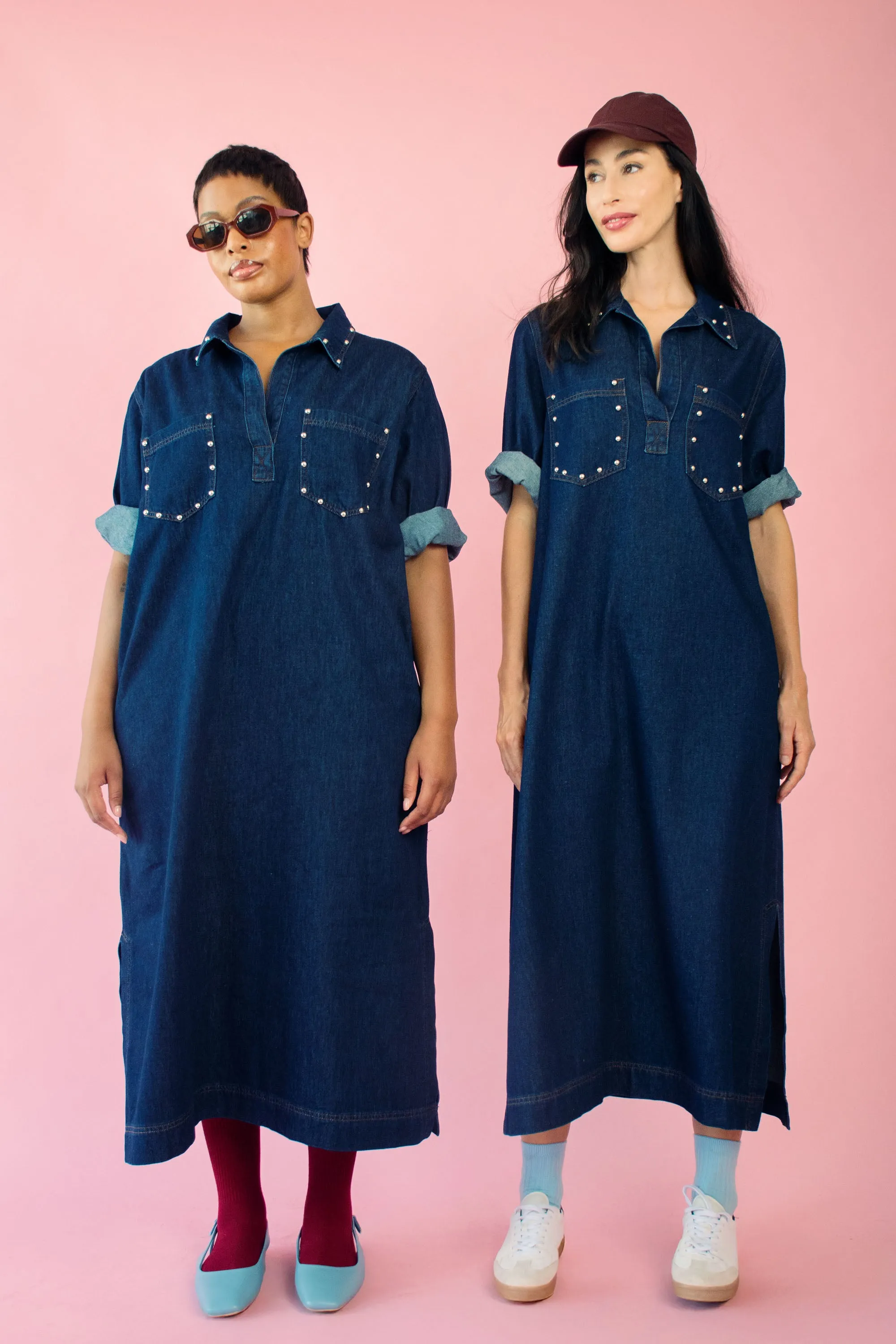Denim Tunic Dress with Stud Details Work Flex City Layers
