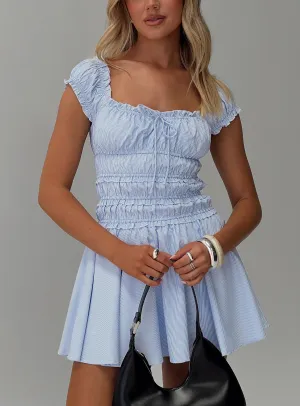 Moment Glow Airy Comfort Dewdrop Shirred Mini Dress Blue