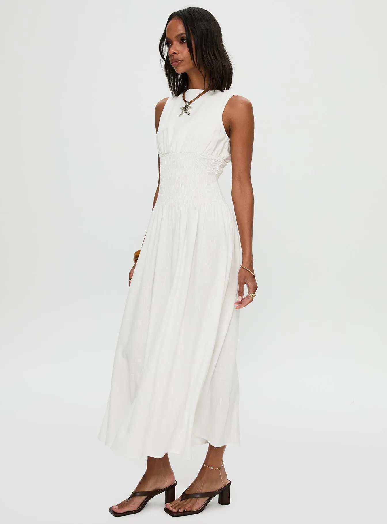 Knot-Detail Lilienne Shirred Maxi Dress White