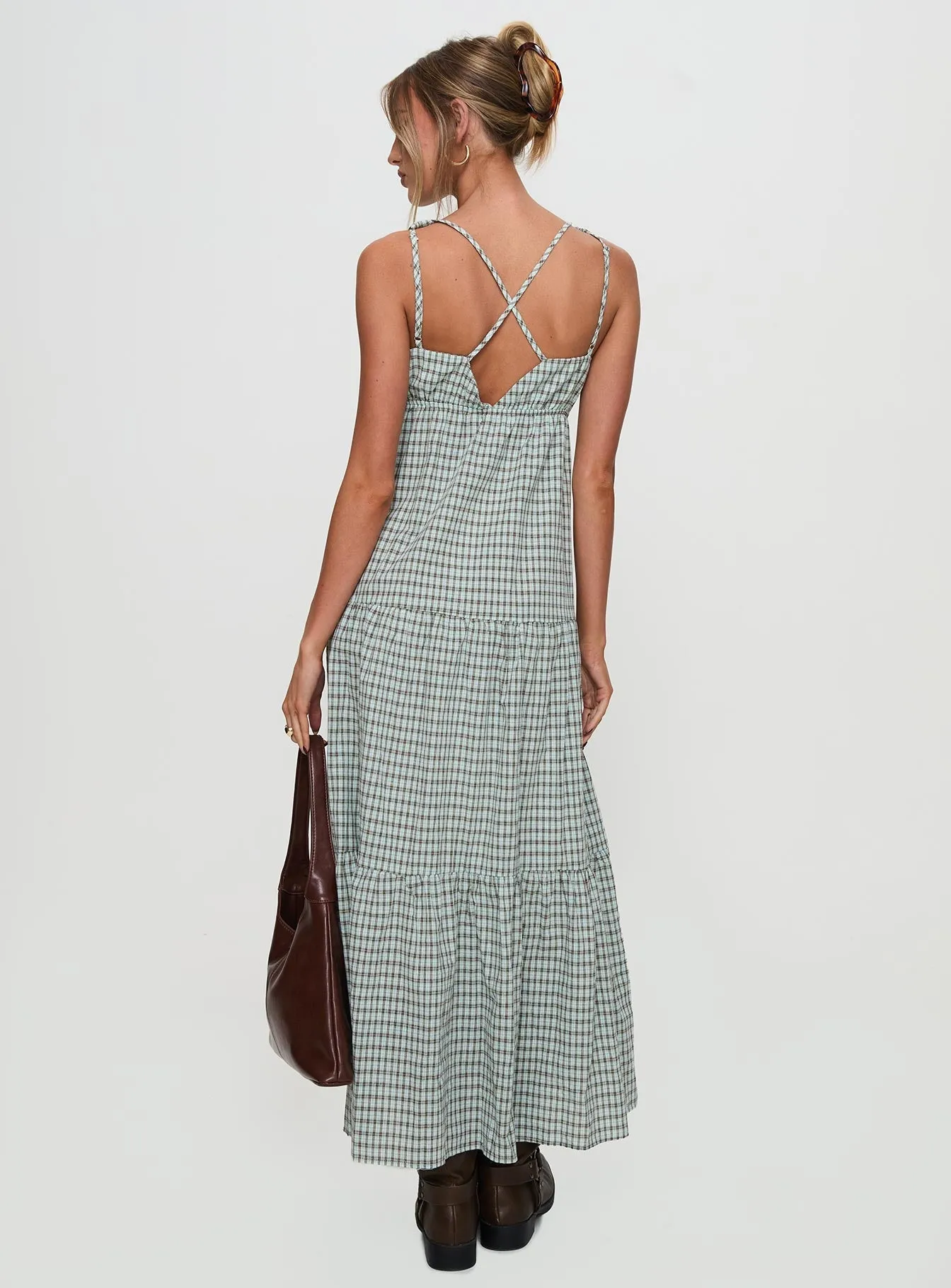 Classic Tailoring Dipsie Maxi Dress Blue / Brown Check