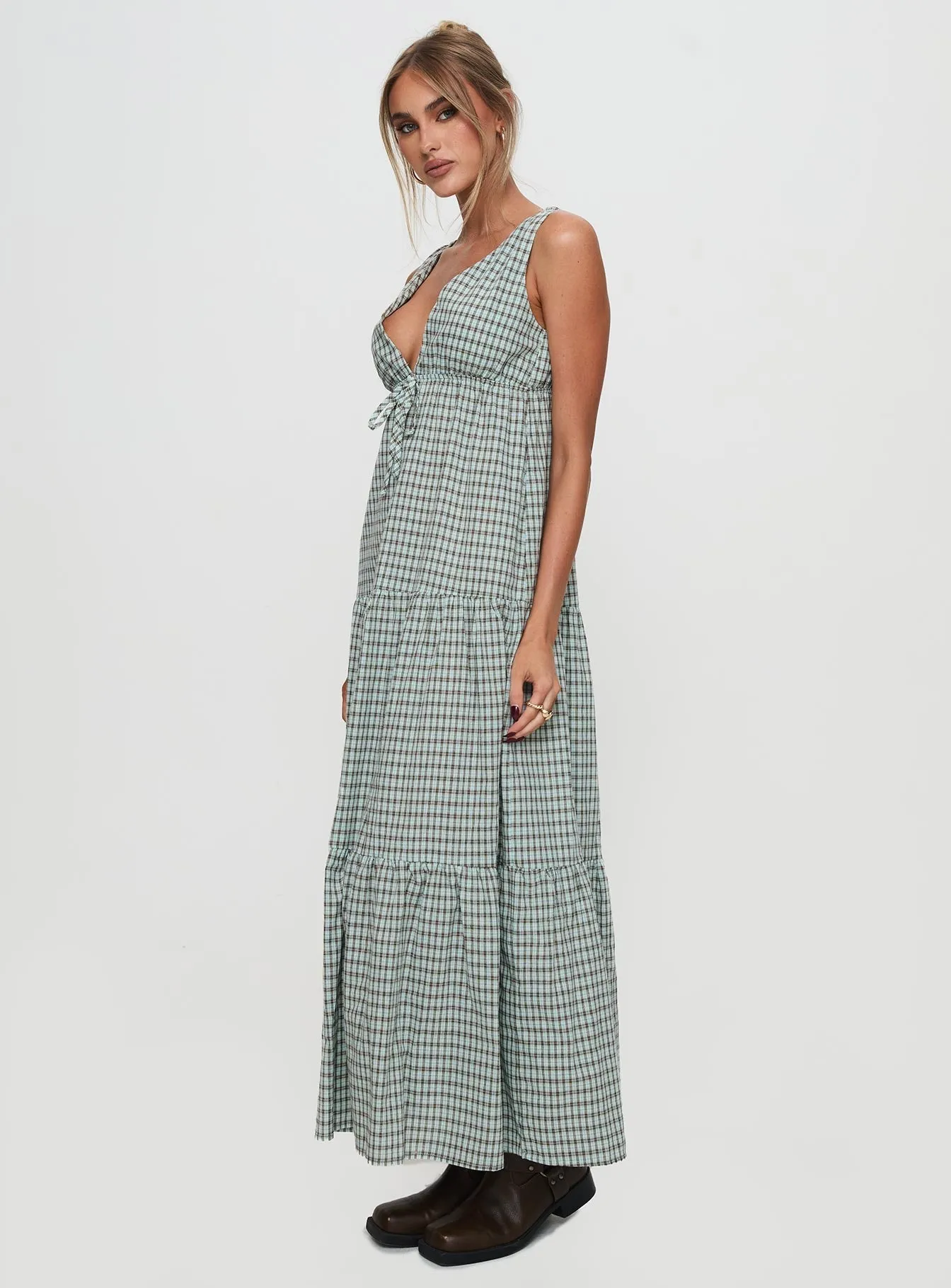 Dipsie Maxi Dress Blue / Brown Check Effortless Wear Effortless Vibe