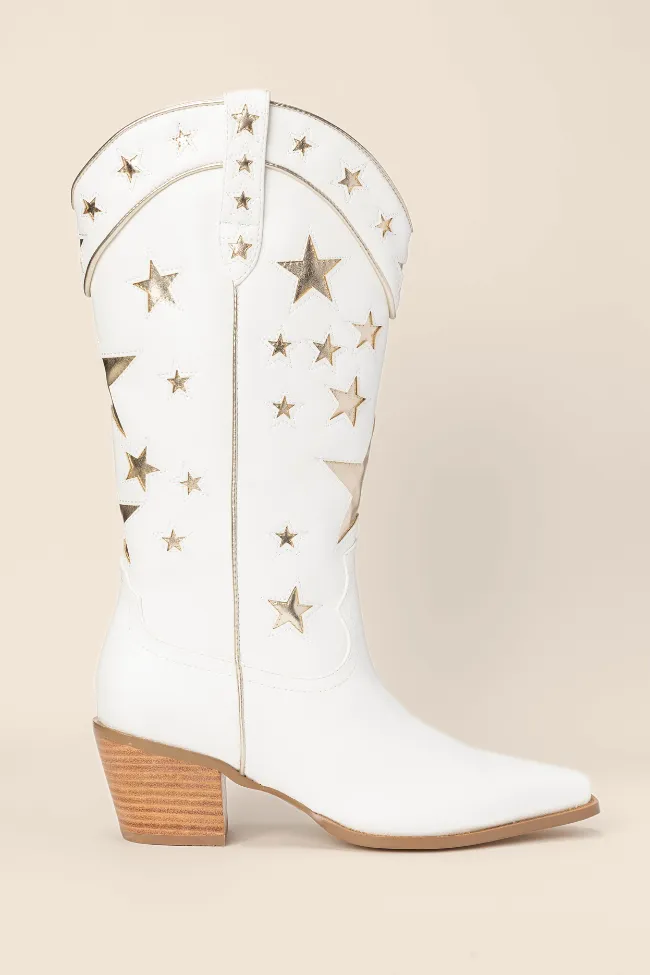 Traction Enhanced Base Dollie White and Gold Metallic Star Boots SALE
