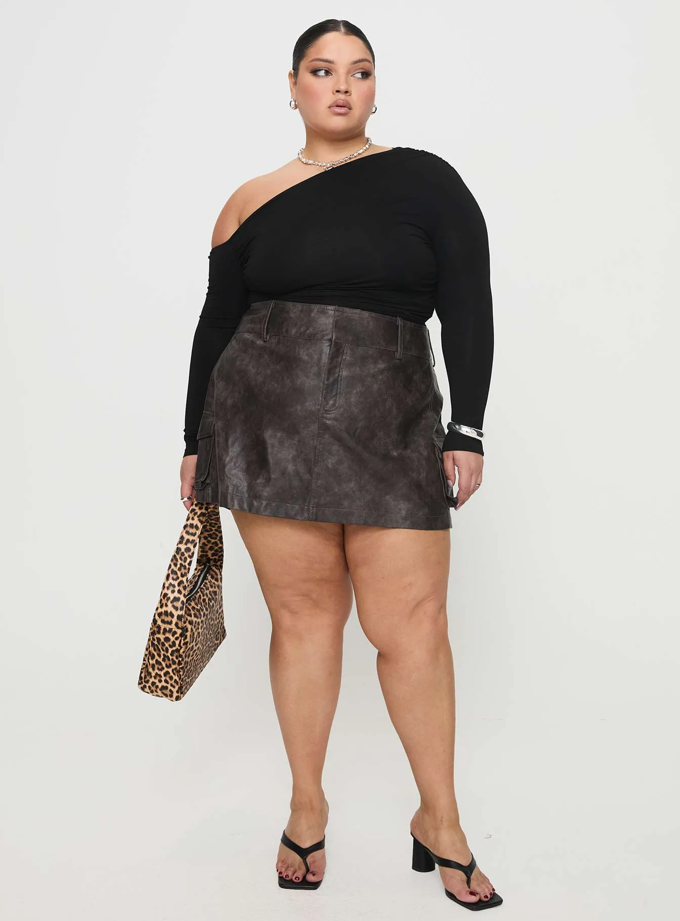 Domenic Faux Leather Mini Skirt Washed Black Curve Fresh Energy