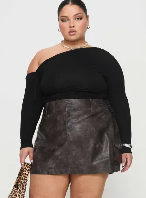Domenic Faux Leather Mini Skirt Washed Black Curve Quick Fit Simple looks