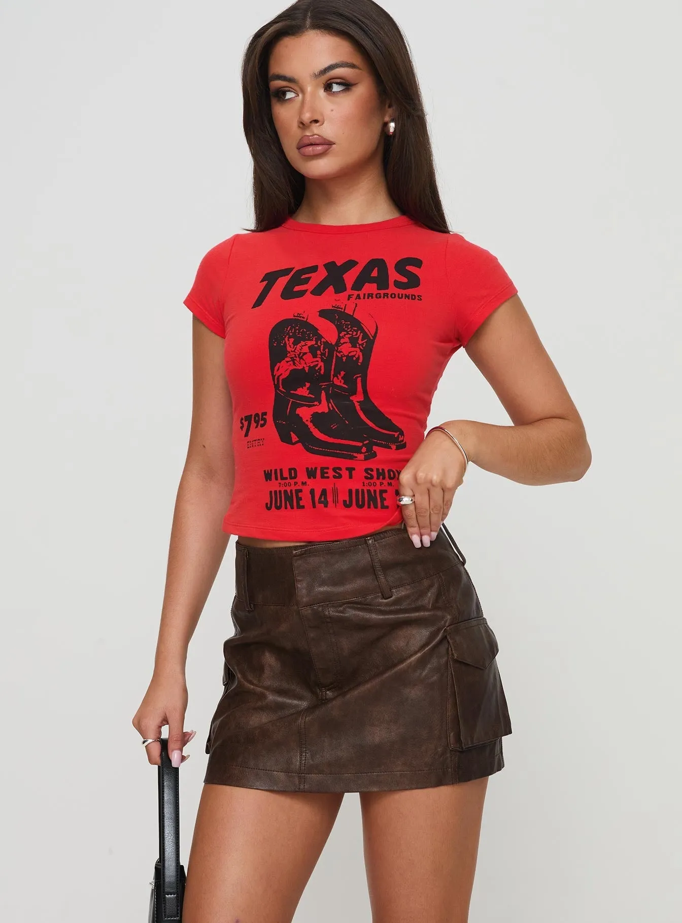 Polished Look Outfit Lookbook Domenic Faux Leather Mini Skirt Washed Brown