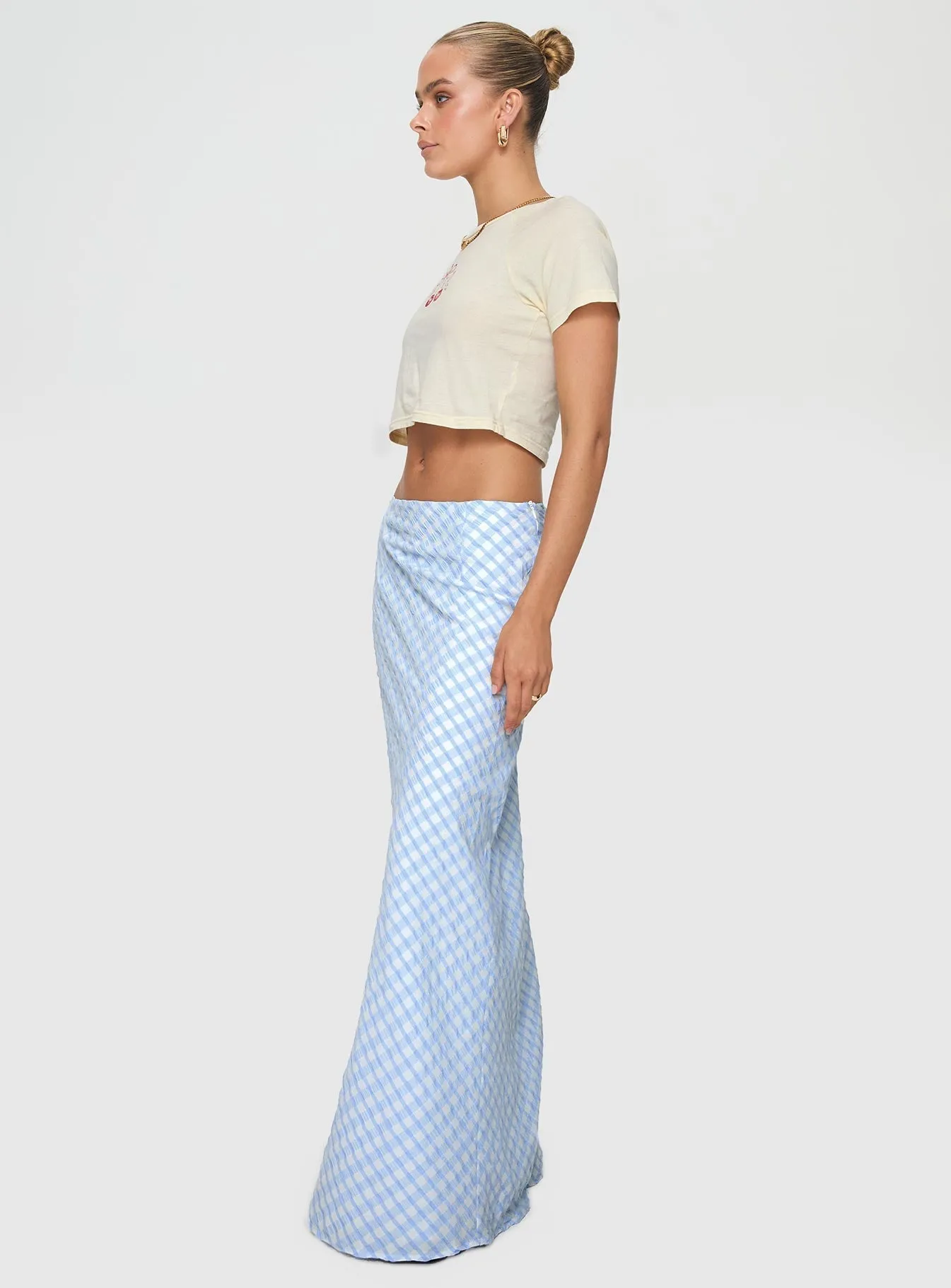 Bold Print Dont Touch Maxi Skirt Blue Gingham