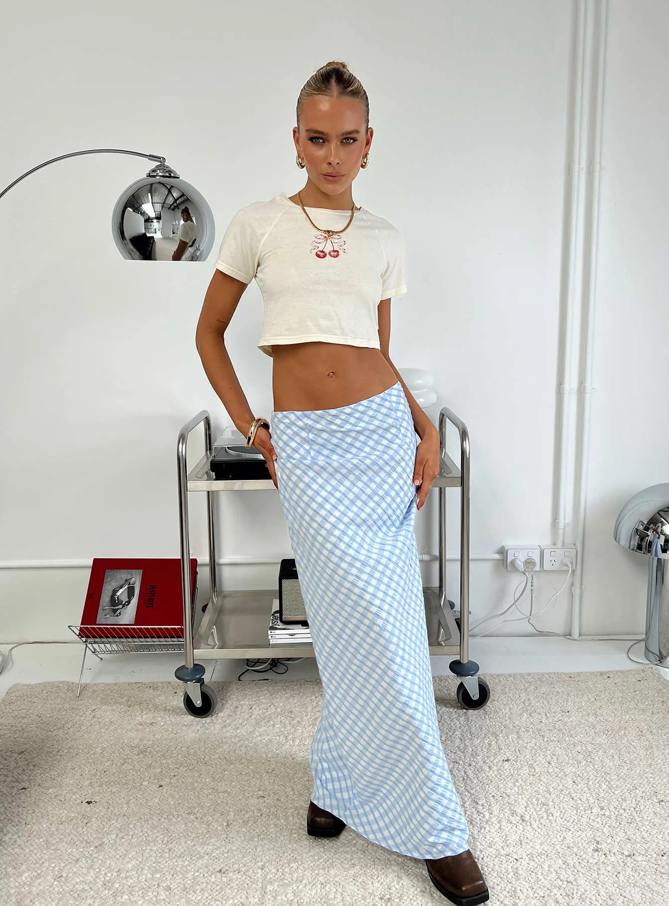 Dont Touch Maxi Skirt Blue Gingham A Line Silhouette