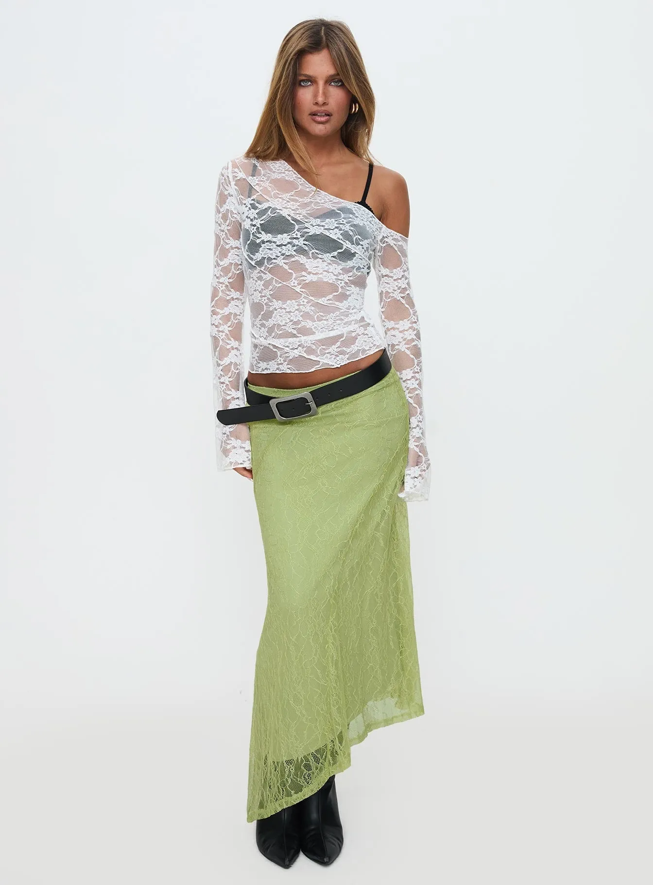 Design Detail Dreamcatcher Lace Maxi Skirt Green