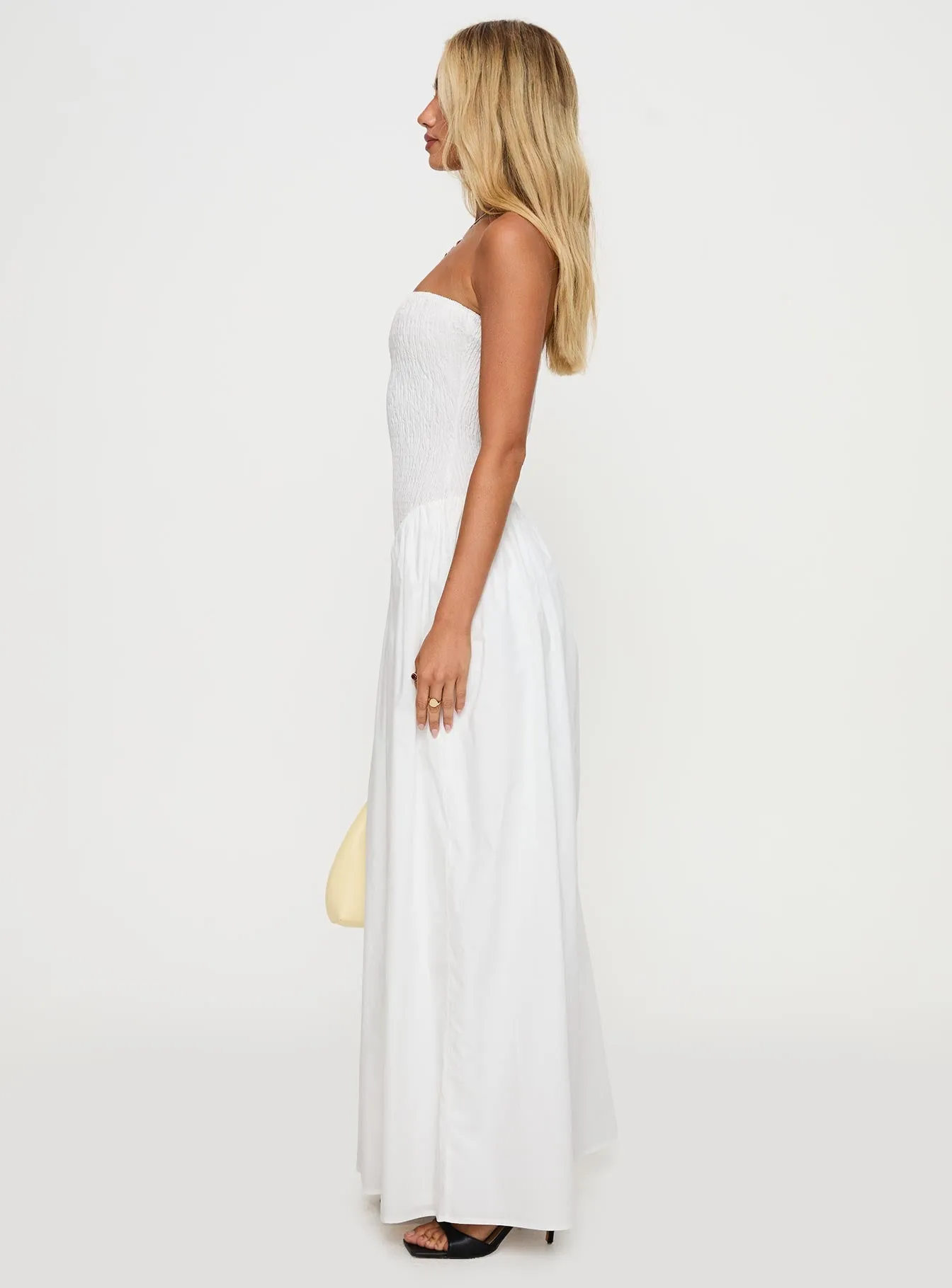 Percie Strapless Maxi Dress White Shiny-Lining