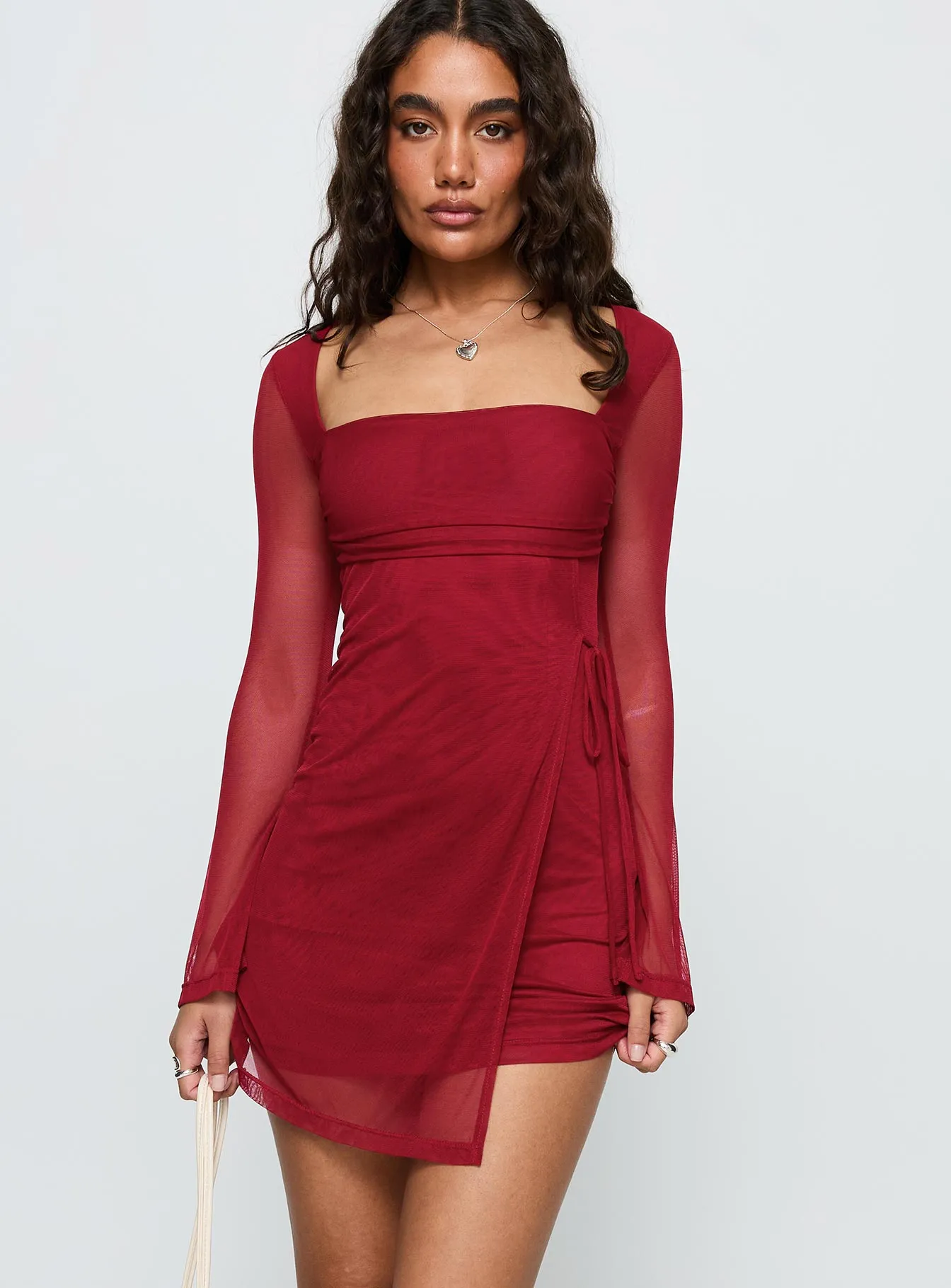 Sophisticated Style ContrastStitching Martinez Long Sleeve Mini Dress Currant