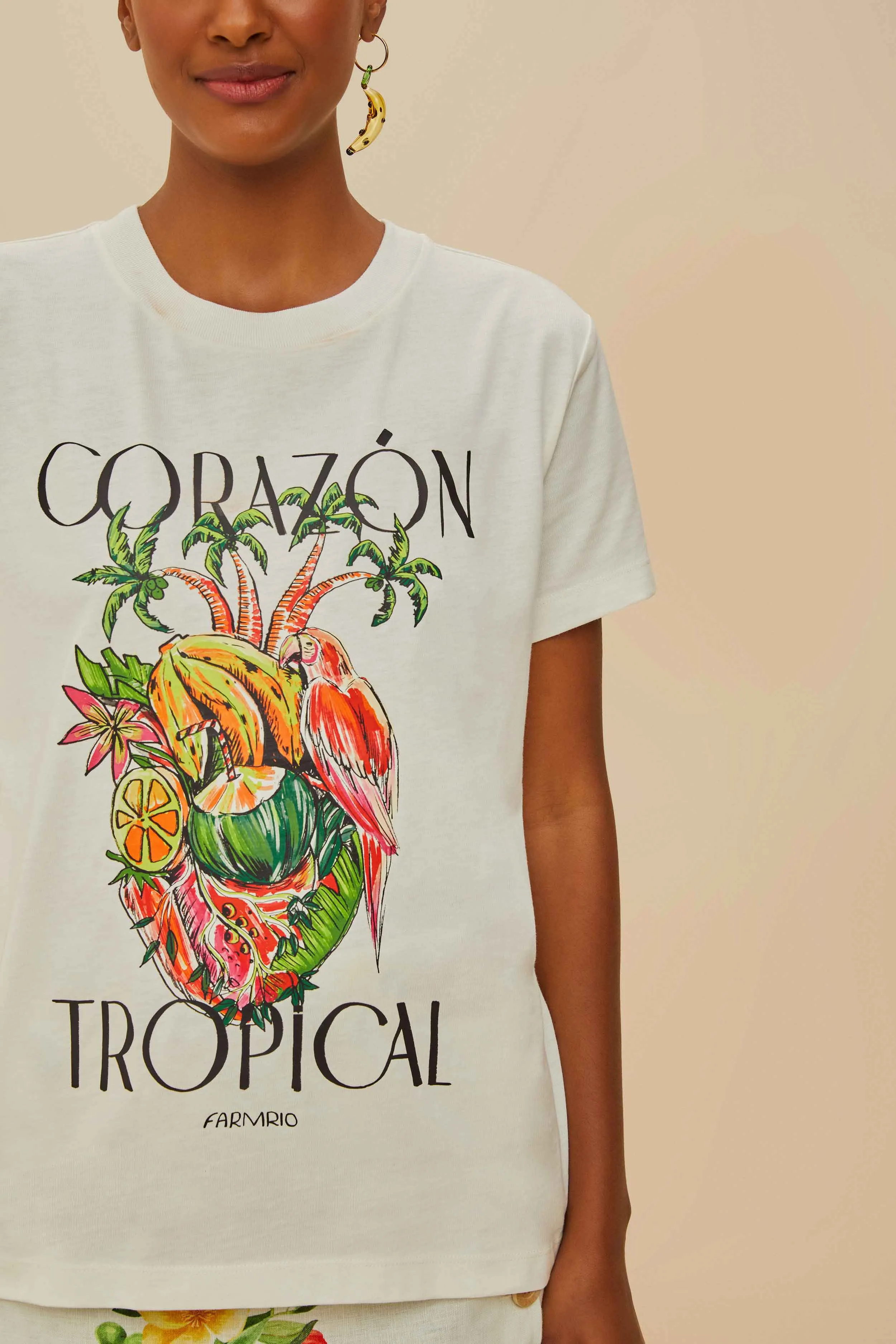 Simple yet stylish StretchFabric Off-White Coraz??n Tropical Organic Cotton T-Shirt