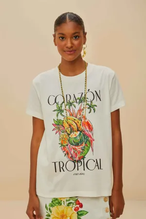 Soft Brushed Finish Breathable mesh Off-White Coraz??n Tropical Organic Cotton T-Shirt