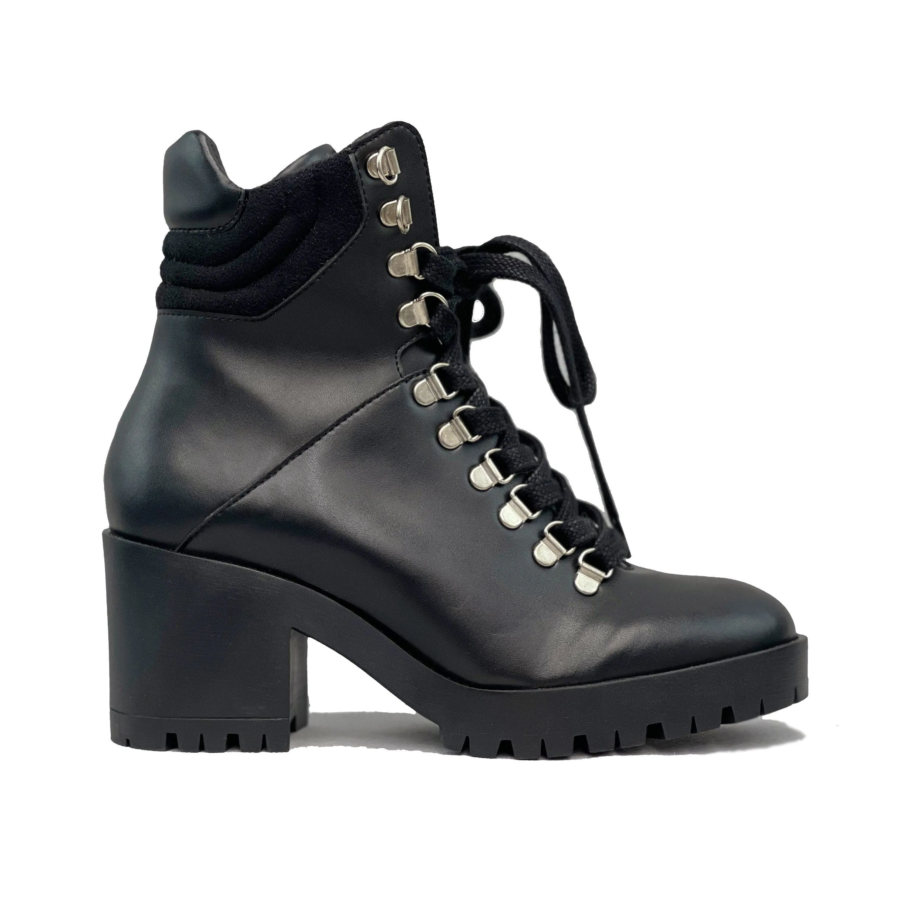 'Pina' vegan-leather lace-up heeled boot for women by Zette Shoes - black Comfortable Footbed Wind Barrier