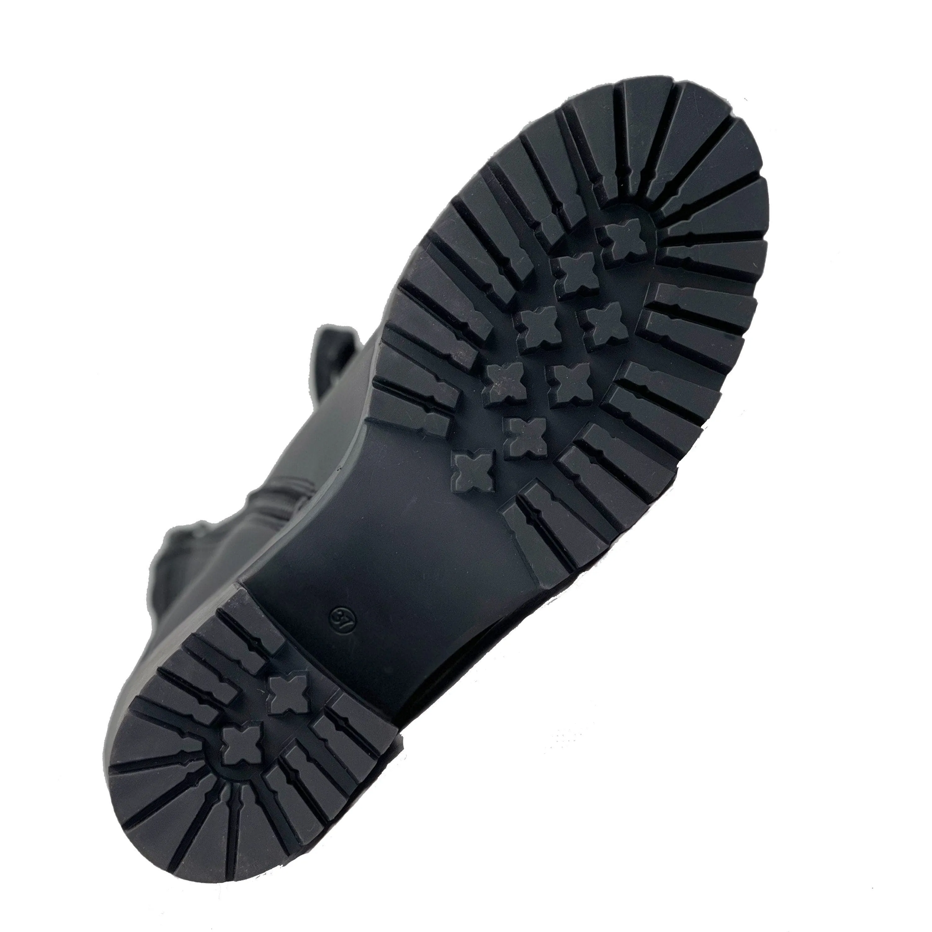 Stable Support Rough Trail Hiker Energy Return Midsole 'Pina' vegan-leather lace-up heeled boot for women by Zette Shoes - black