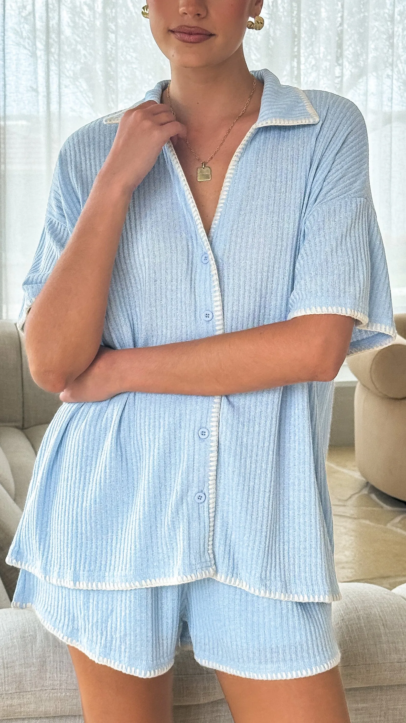 Eden Knit Top and Shorts Set - Blue Lightwear Look Fashion Ease