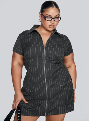 Wynona Mini Dress White / Grey Pinstripe Curve All Layer