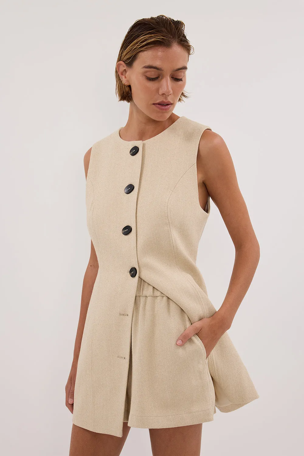 FRANKIE OAT TWEED ELASTIC SHORT Comfortable Waistband