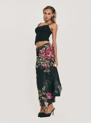 Ombre effect Hypoallergenic fabric Paganio Maxi Skirt Black Floral