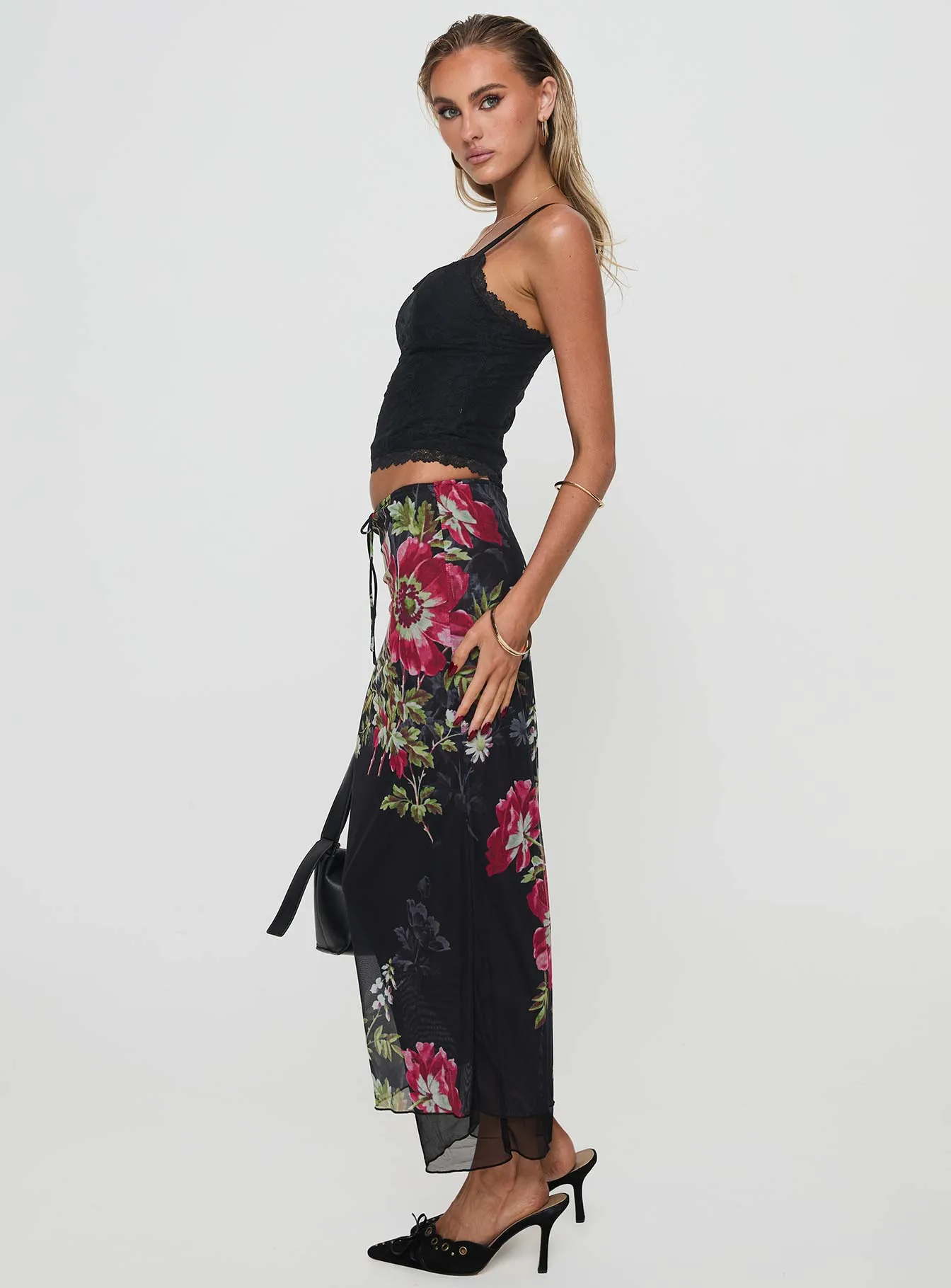 Crisp Edge Paganio Maxi Skirt Black Floral
