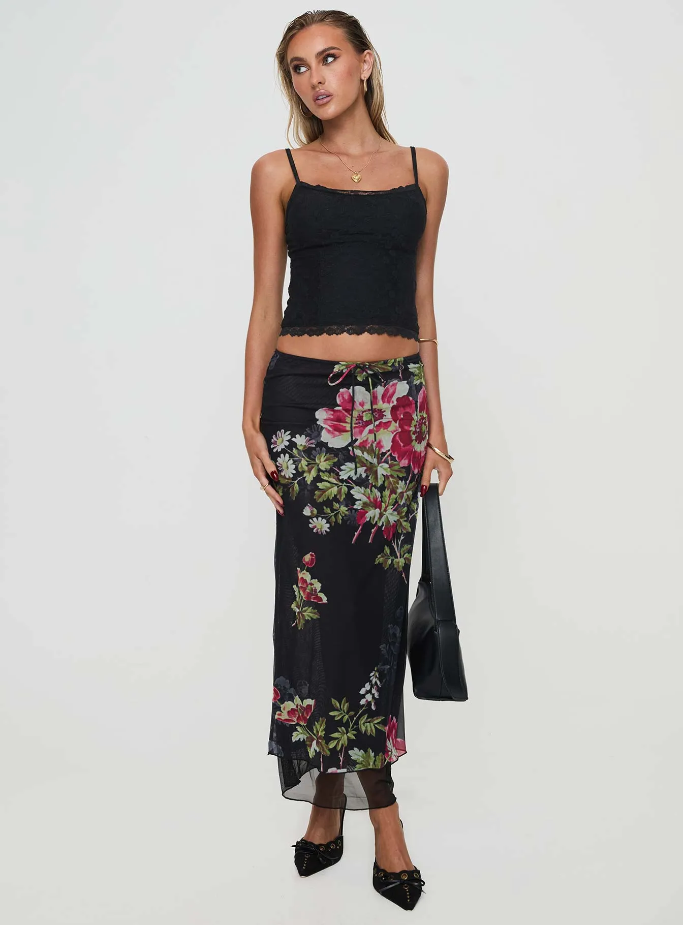 Paganio Maxi Skirt Black Floral Bestseller Item