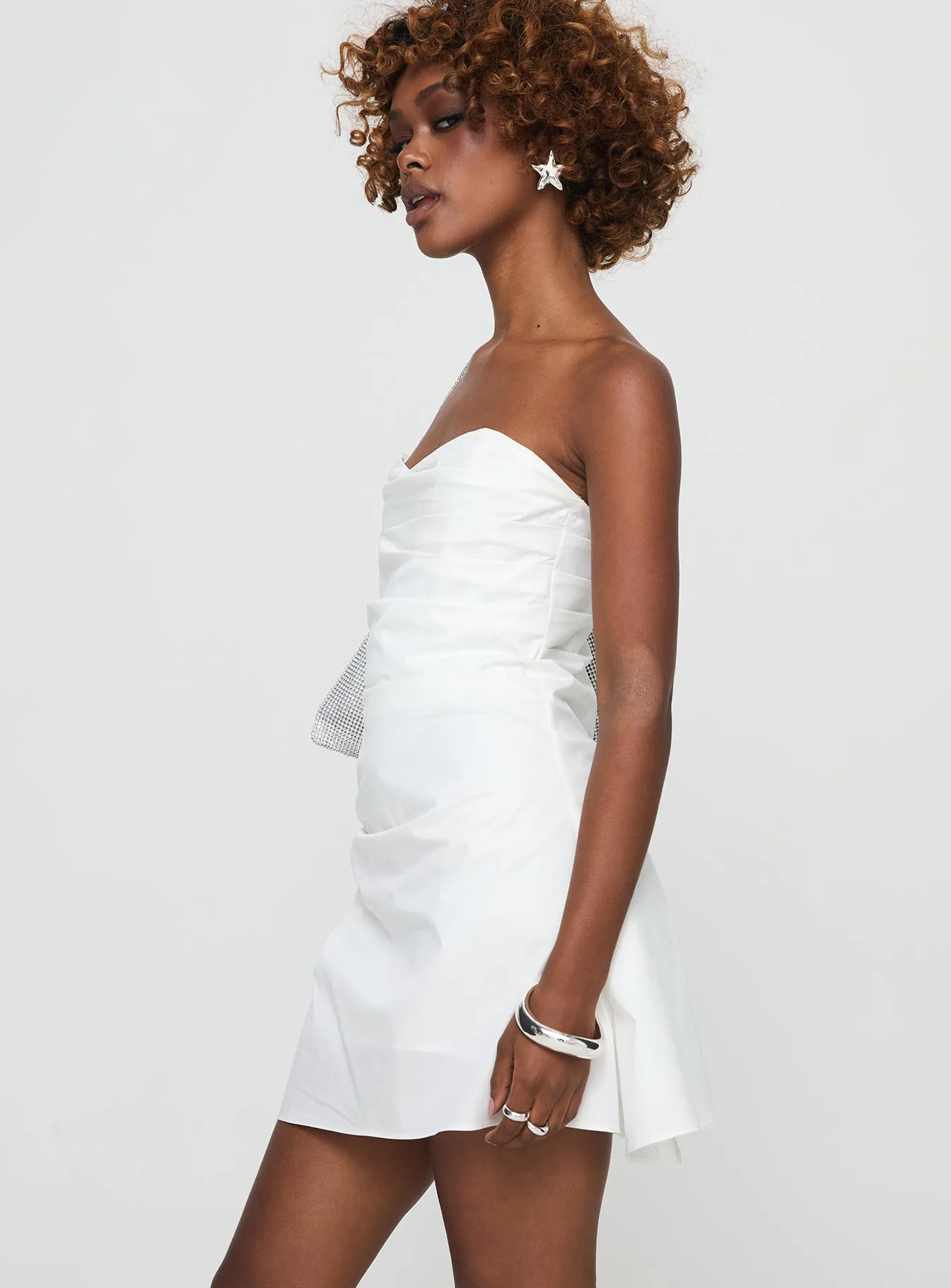 Soft-touch daywear Elegant Detail Bradwell Strapless Mini Dress White