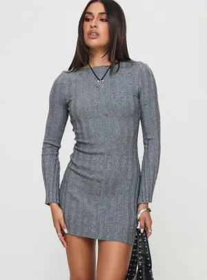 summer breeze Wool-Blend Rich Girl Long Sleeve Knit Mini Dress Grey Marle