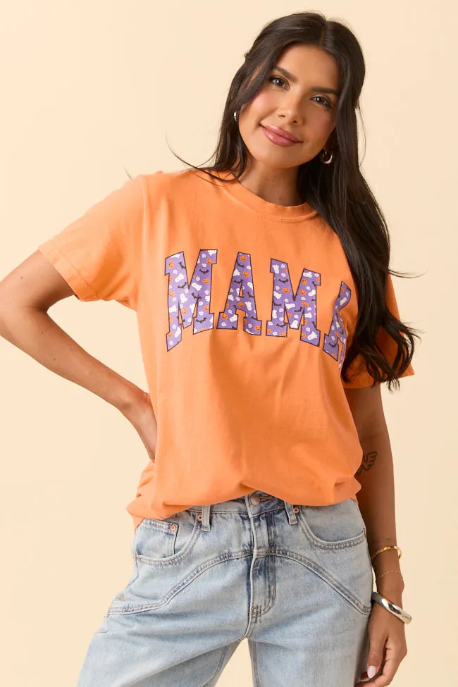 Mama Block Purple Halloween Print Burnt Orange Graphic Tee SALE Classic and Comfy