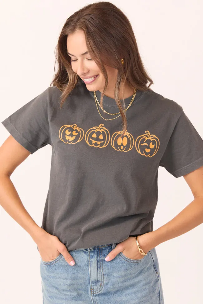 Modern Smart Fun and Playful Pumpkin Faces Dark Grey Graphic Tee SALE