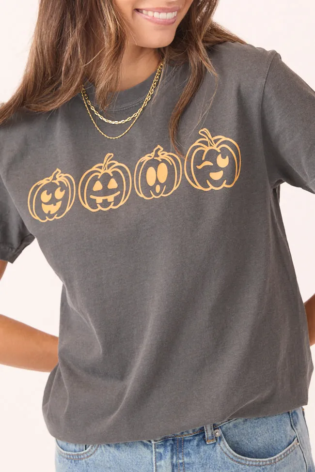 Pumpkin Faces Dark Grey Graphic Tee SALE Award-winning