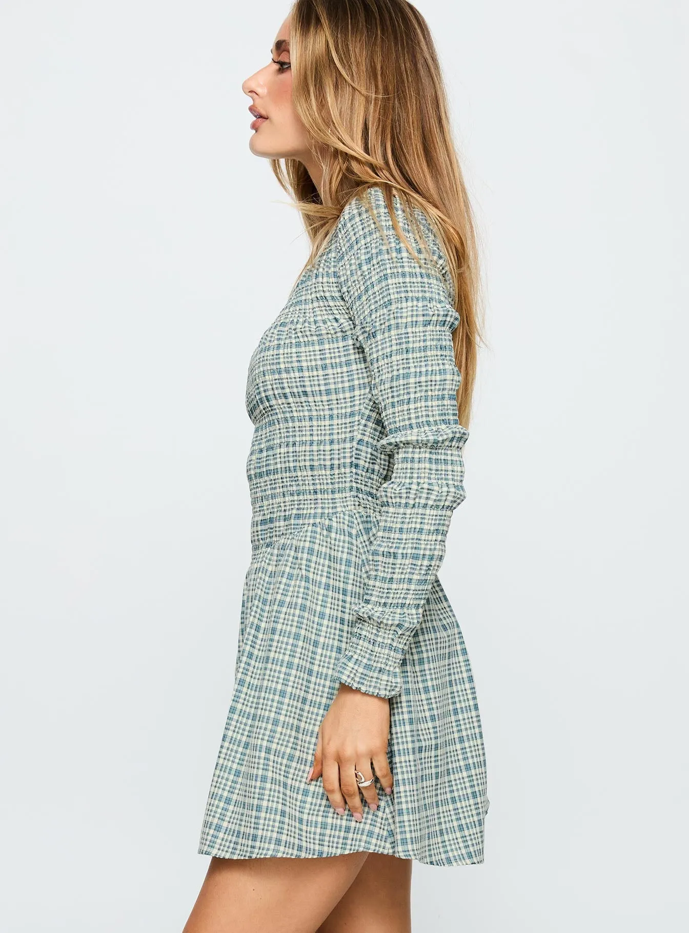 Relax Layers Dreamy Look Generations Long Sleeve Mini Dress Green Check