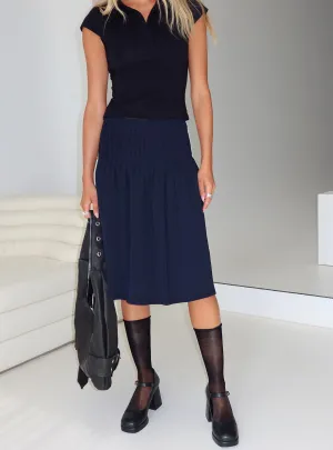 Elaila Pleat Midi Skirt Navy Wrap Closure