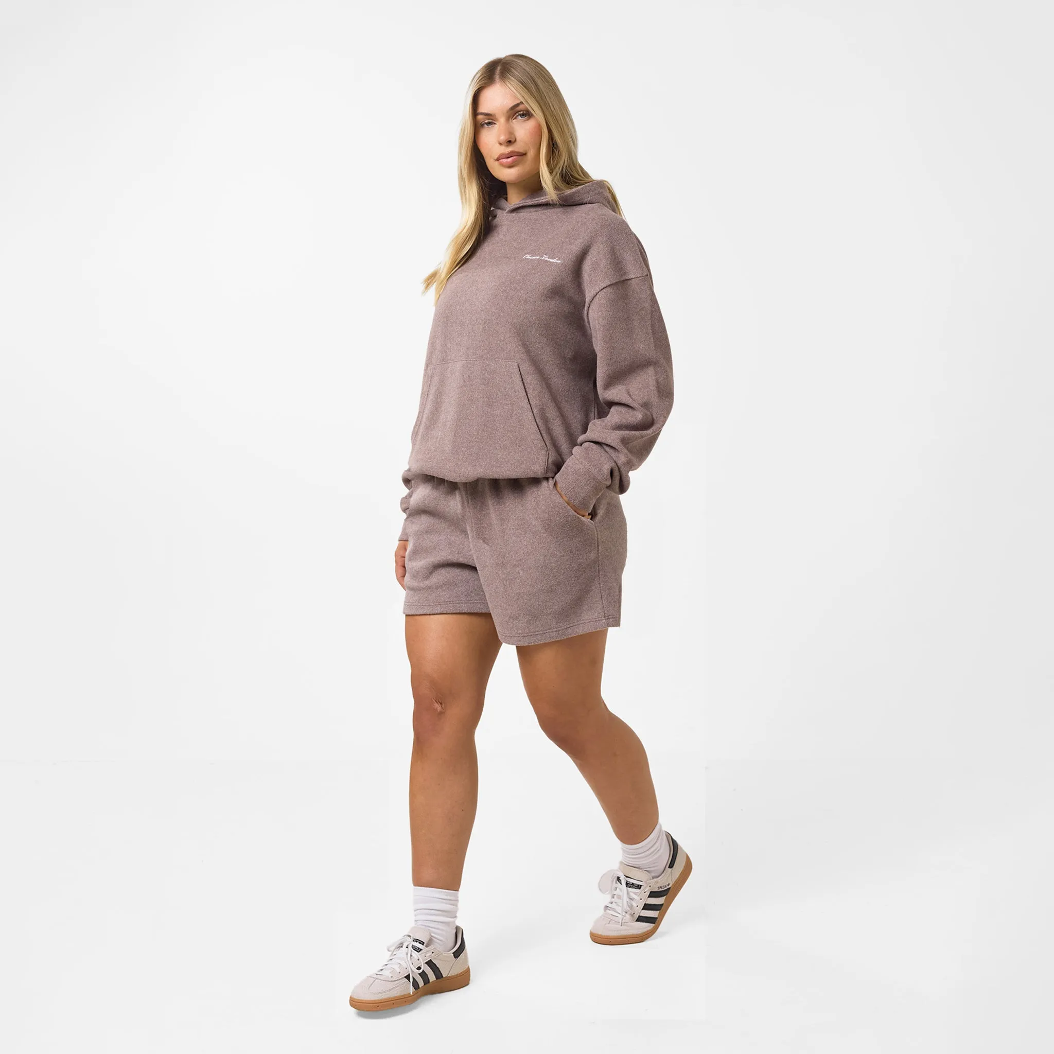 Warm Knit StaticFree Lining Soft Knit Hoodie Twinset | Brown