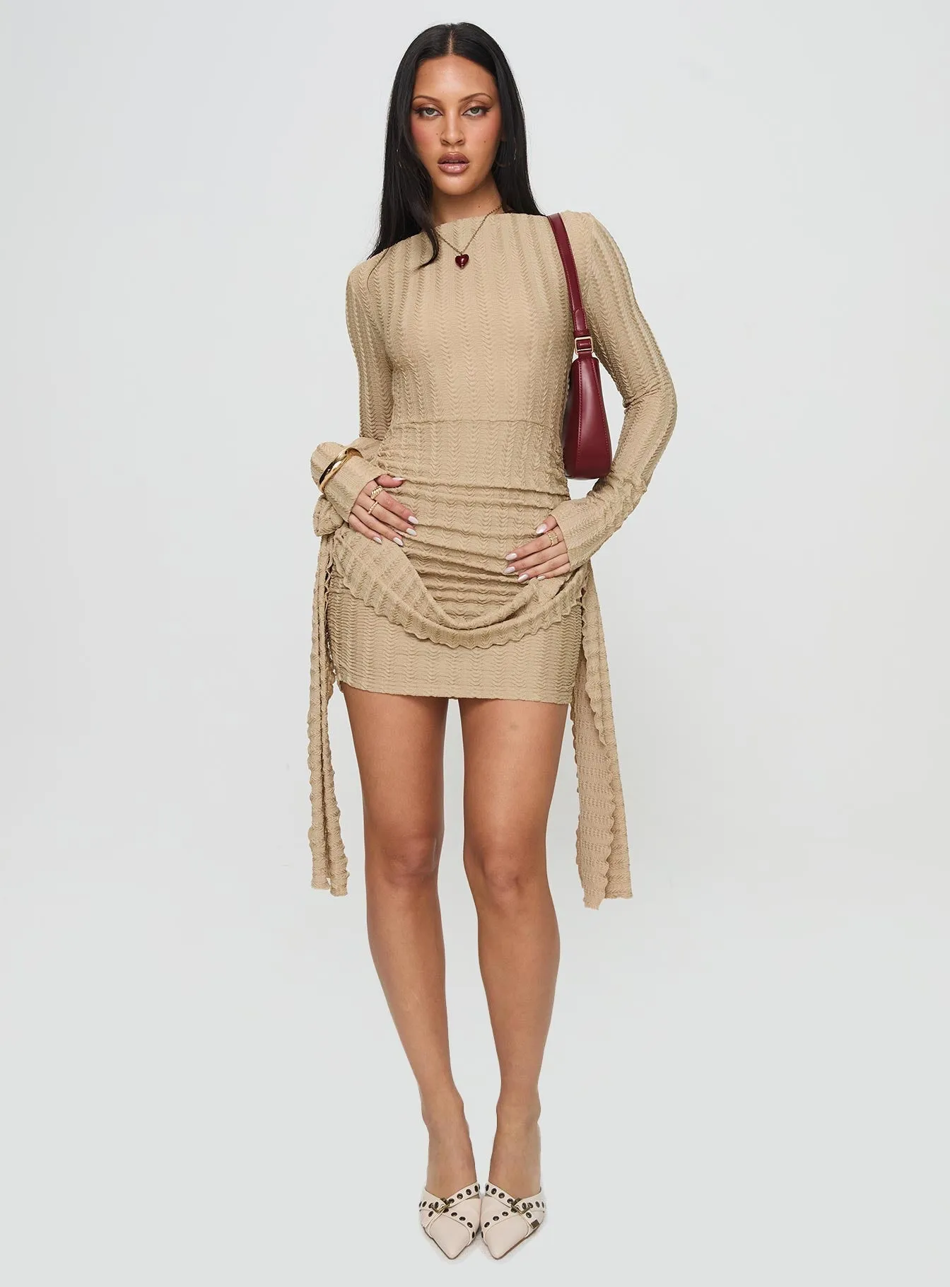 Tall Fit Elastic Fit Glory Mini Dress Beige